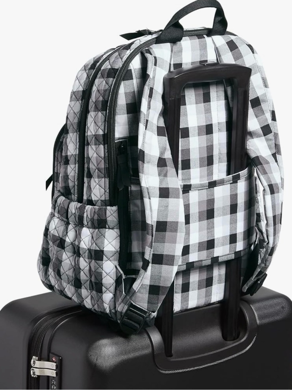 Vera Bradley Cotton Campus Backpack, Kingbird Plaid, One Size Black & White - Picture 11 of 15